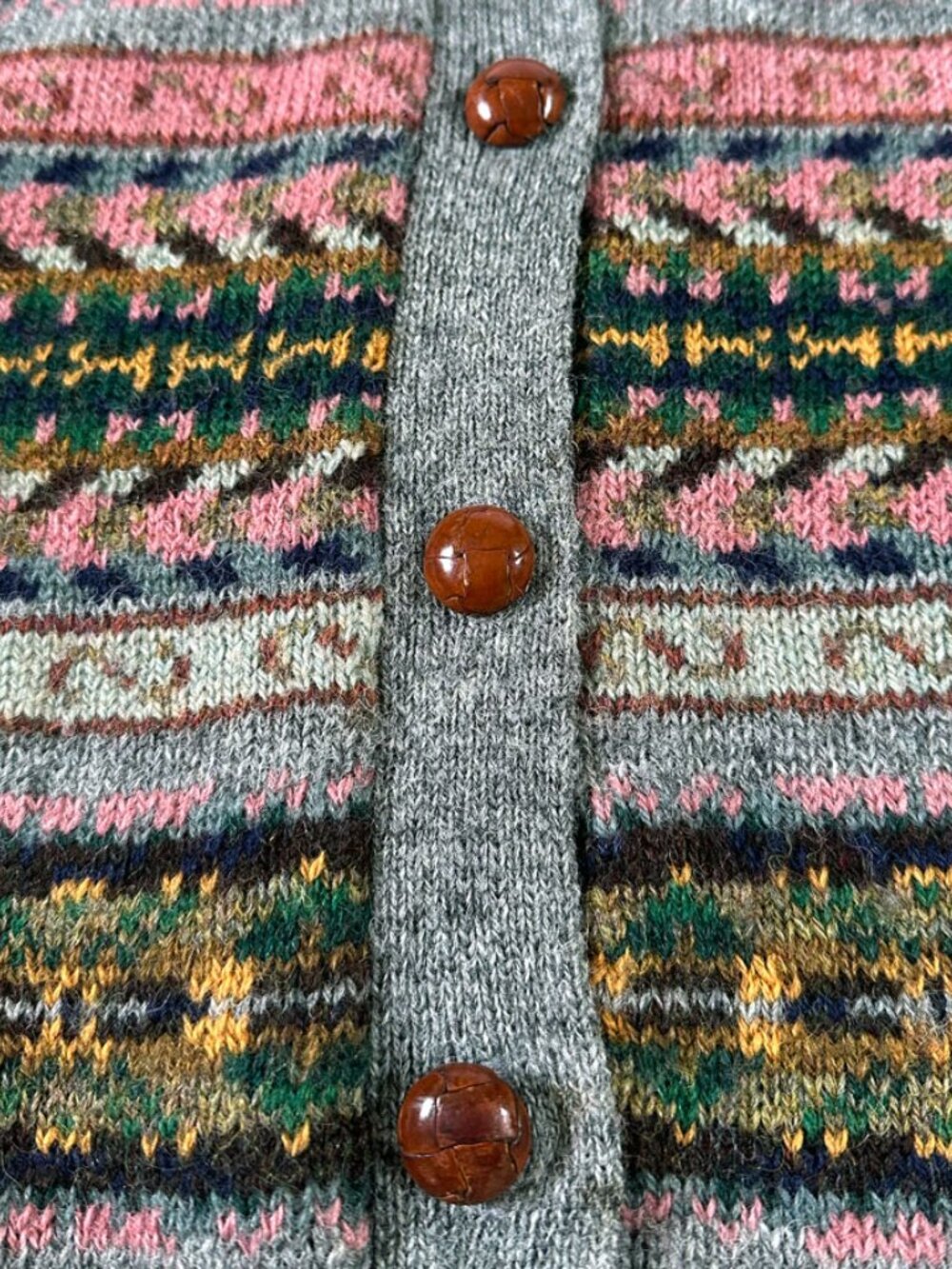 Vtg Woolrich Fair Isle Wool Cardigan Sweater M Gray Chunky Knit Cottagecore Cozy - Picture 7 of 11